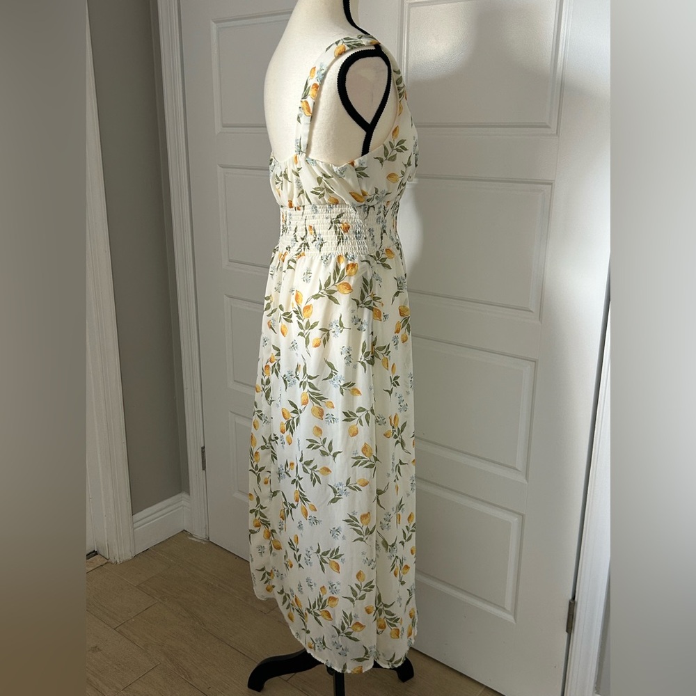 Sincerely Jules Yellow Blue and White Floral Midi Sundress with Peasant Bodice - Picture 5 of 7